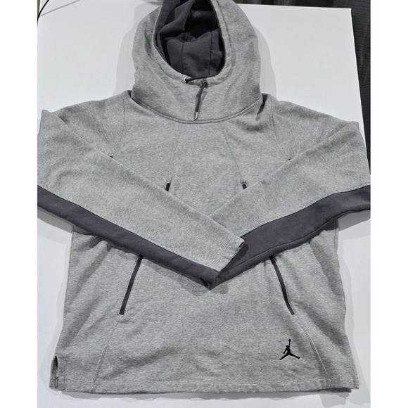 Jordan Grey Tech Pullover Hoodie Double Pockets Media Pocket Men's Large - Picture 1 of 10